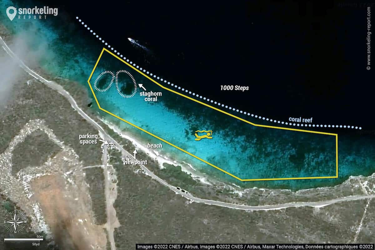 1000 Steps snorkeling map, Bonaire