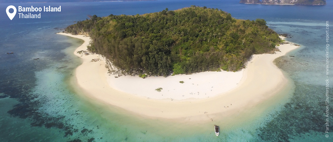 Aerial view of Bamboo Island reef