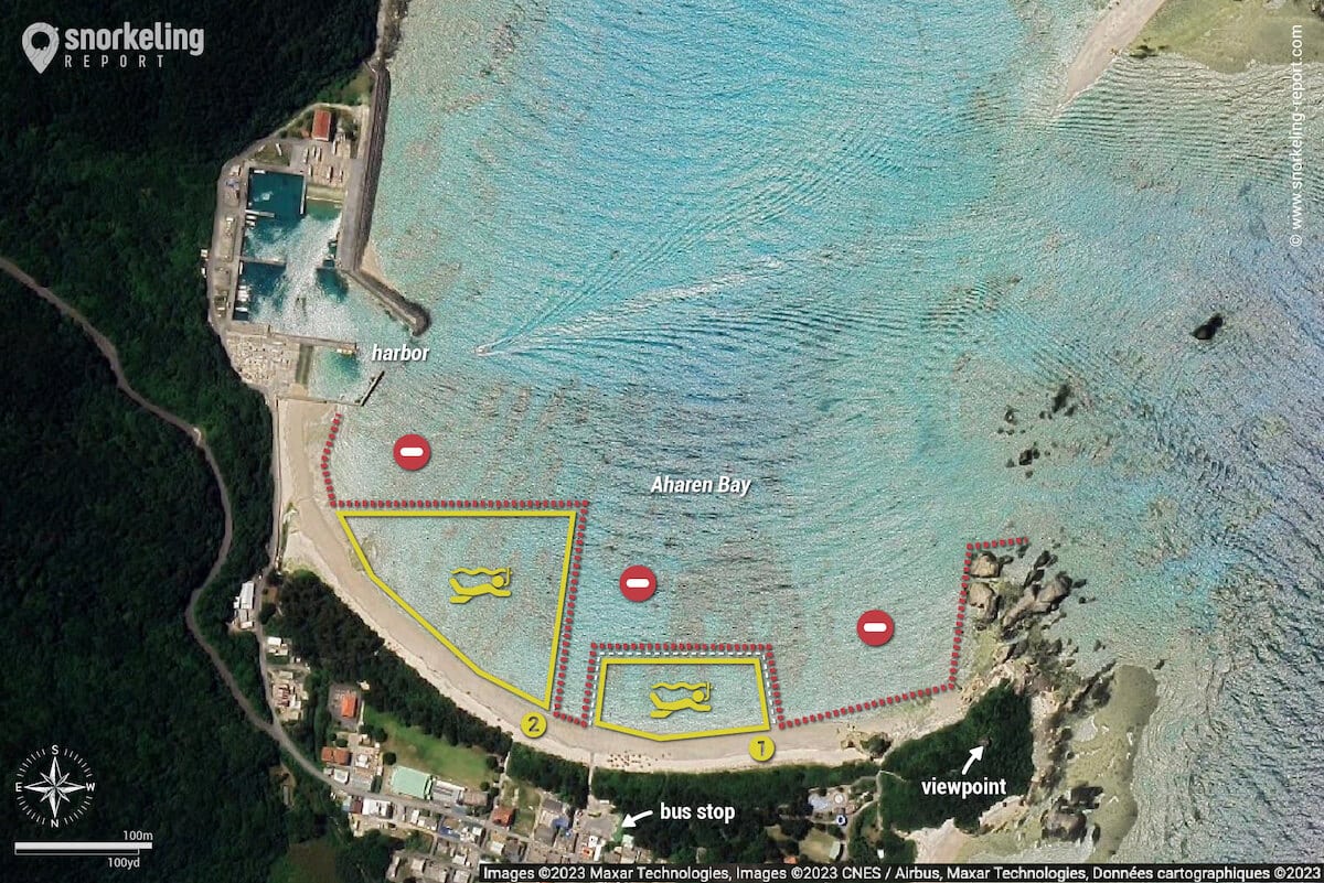 Aharen Beach snorkeling map, Tokashiki Island