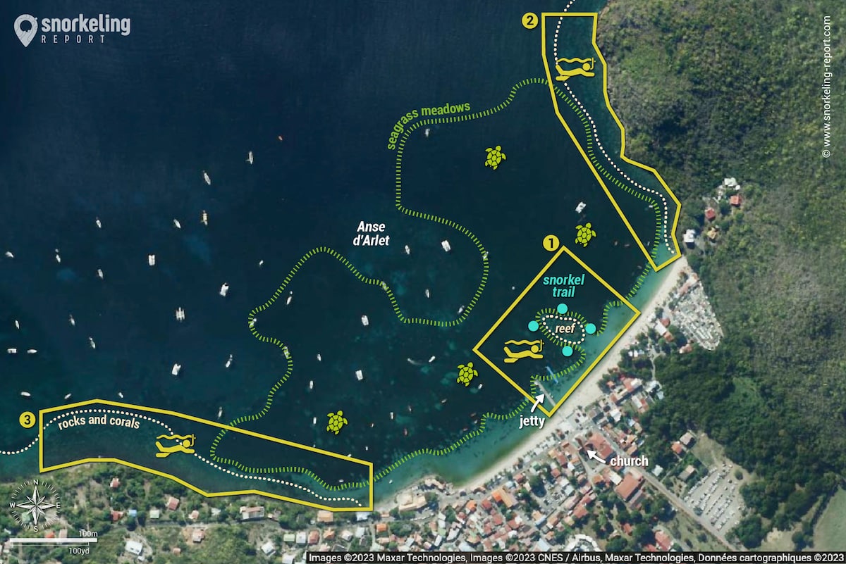 Anses d'Arlet snorkeling map, Martinique