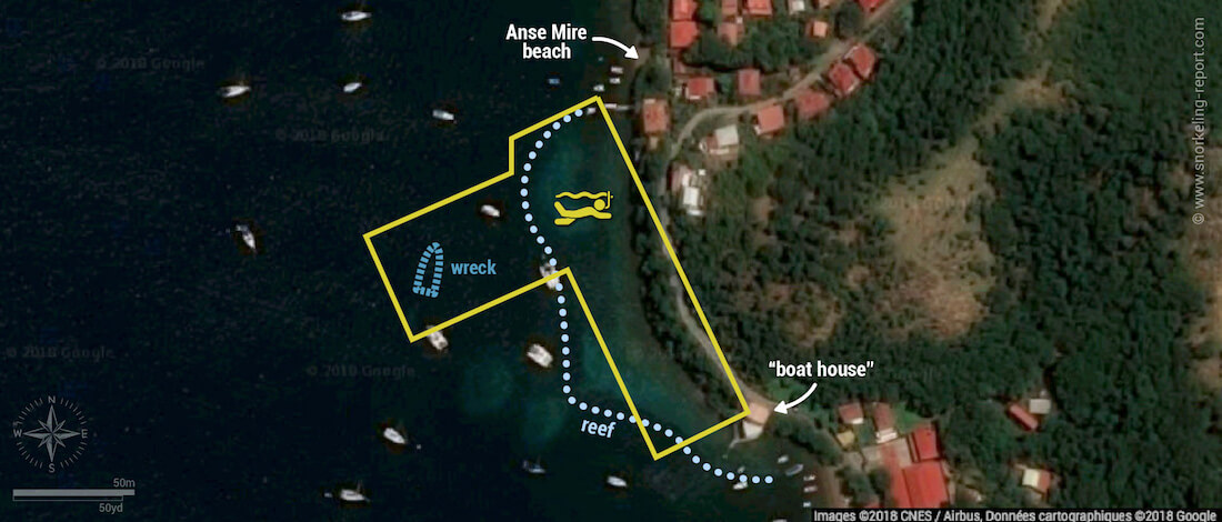 Anse Mire snorkeling map, Guadeloupe