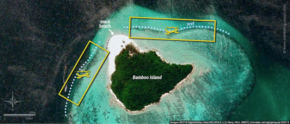 Bamboo Island snorkeling map, Thailand