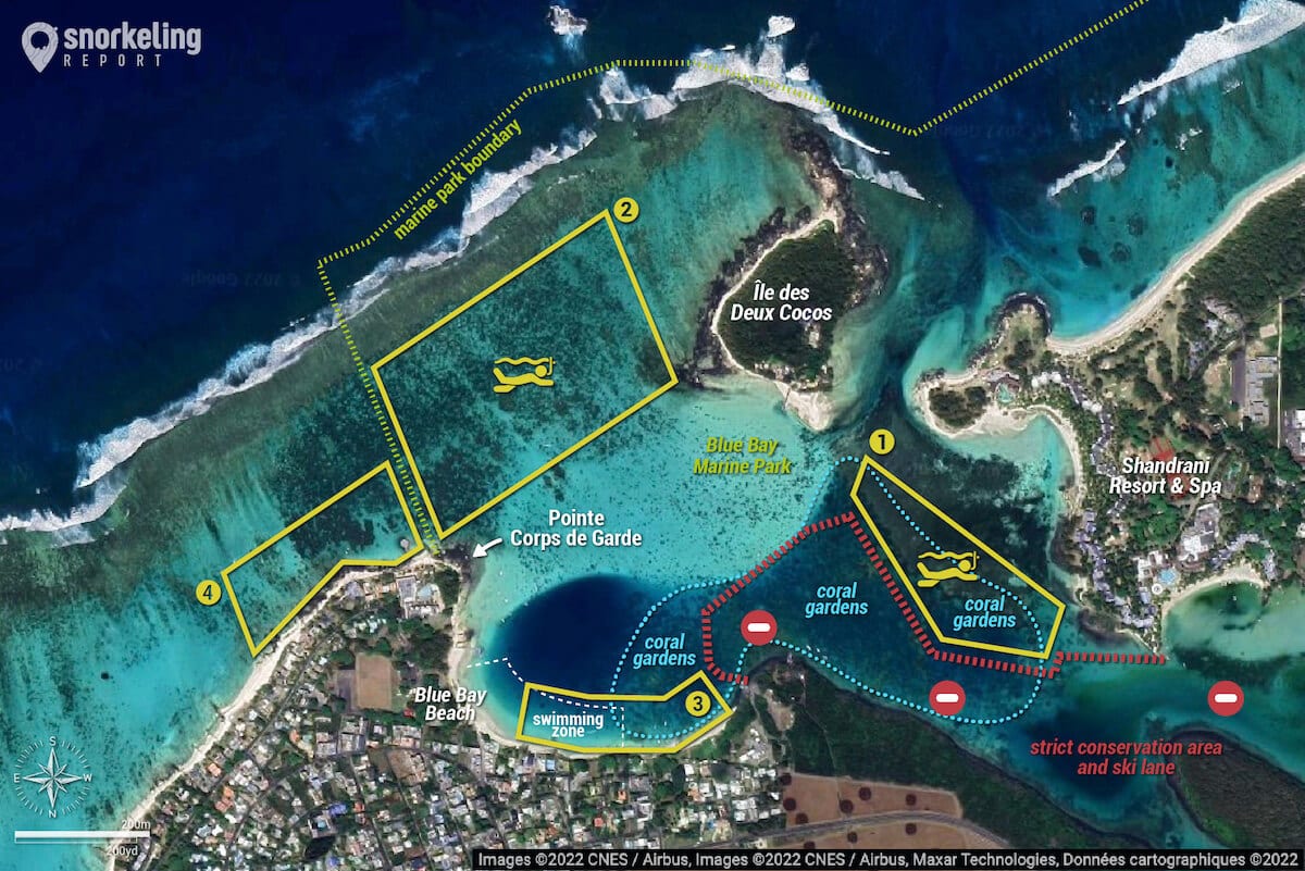 Blue Bay Marine Park snorkeling map, Mauritius