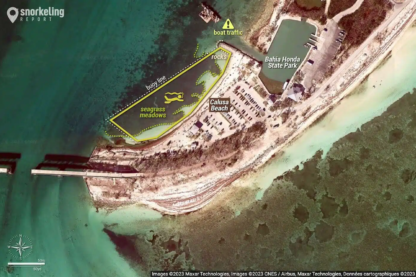 Calusa Beach - Bahia Honda State Park snorkeling map
