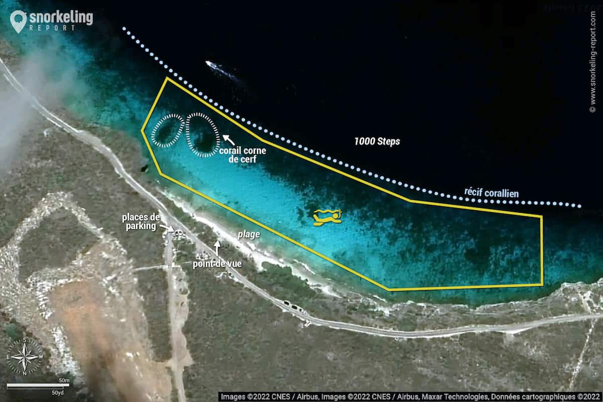 Carte snorkeling à 1000 Steps, Bonaire