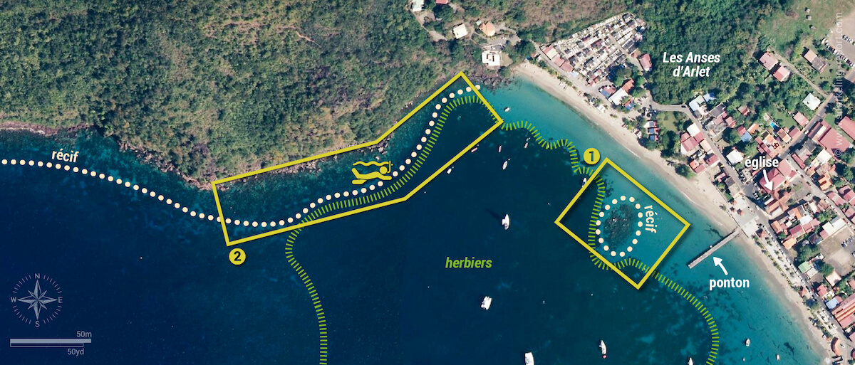 Carte snorkeling aux Anses d'Arlet, Martinique