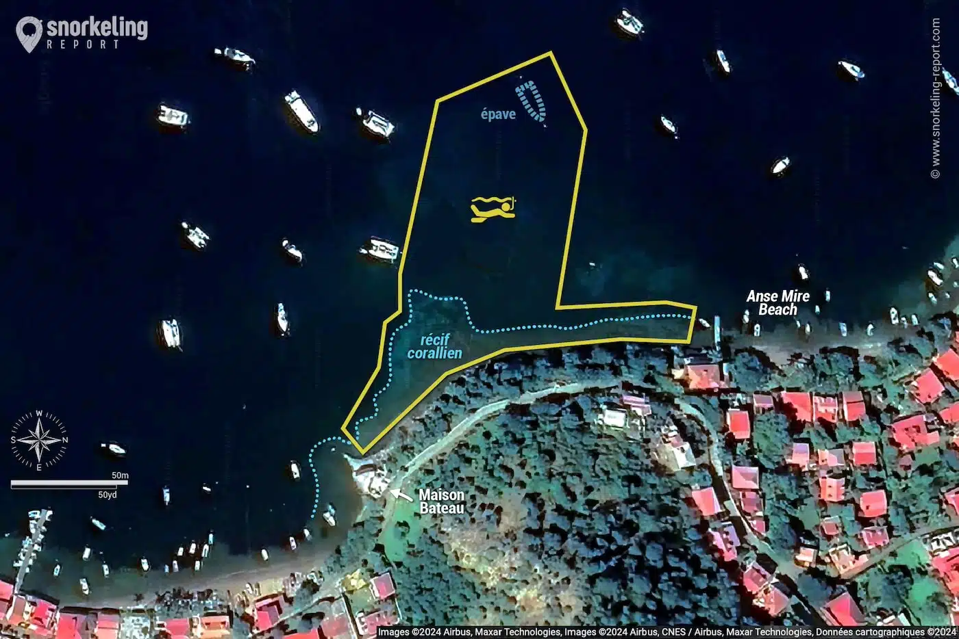 Carte snorkeling à Anse Mire et sur l'Epave du Lynndy.