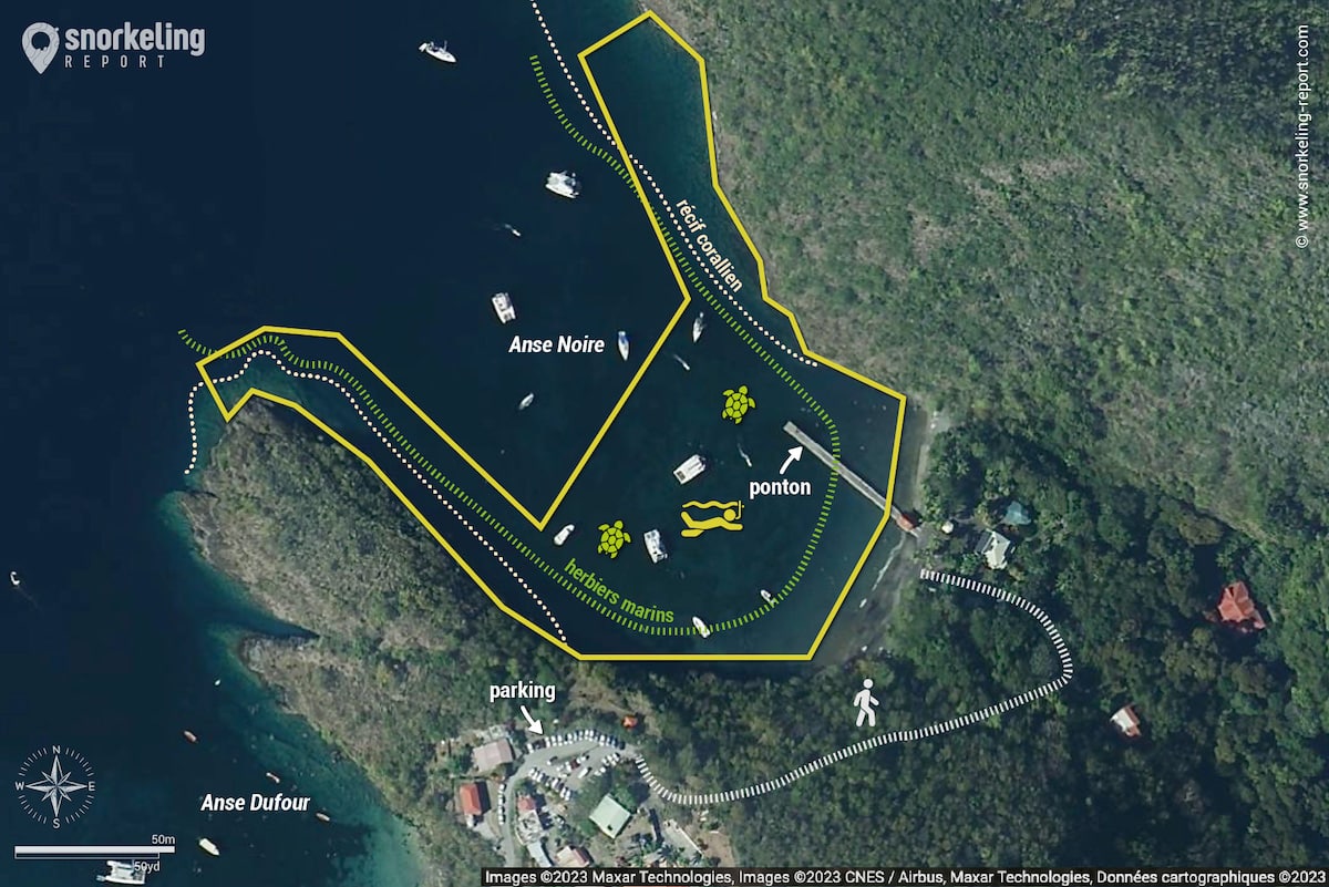 Carte snorkeling à Anse Noire, Martinique