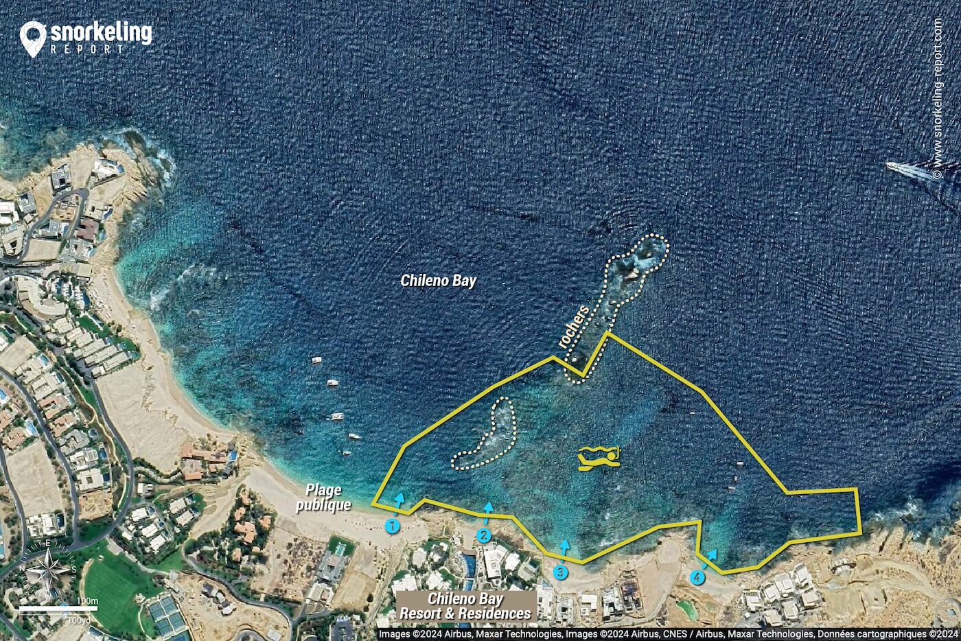 Carte snorkeling à Chileno Bay, Mexique