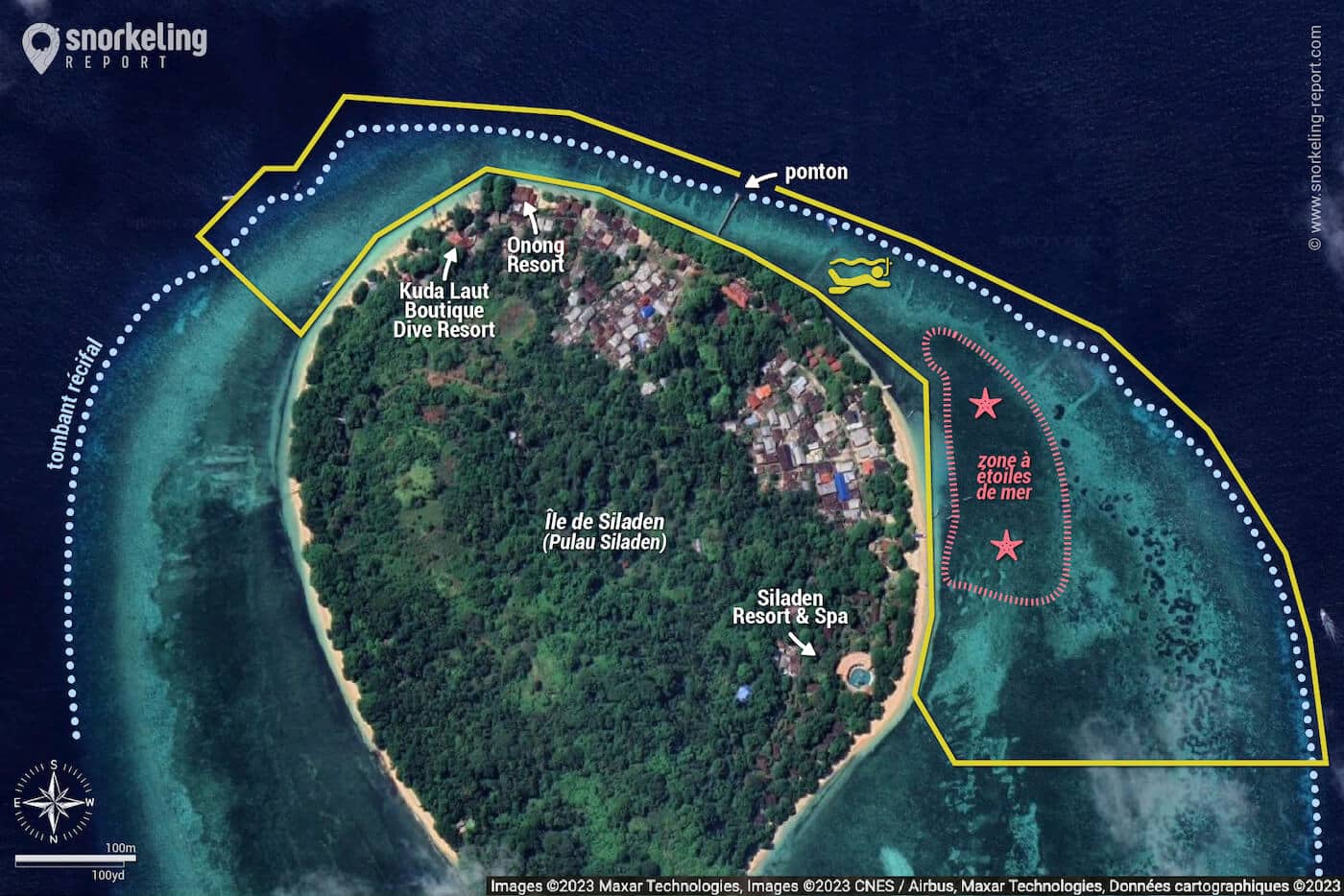 Carte snorkeling à Siladen, Indonésie
