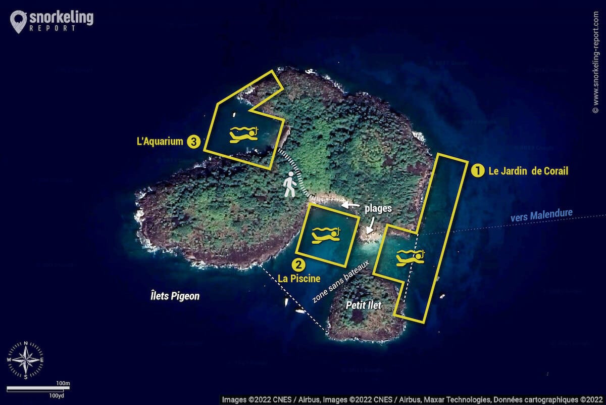 Carte snorkeling aux Îlets Pigeon - Réserve Cousteau