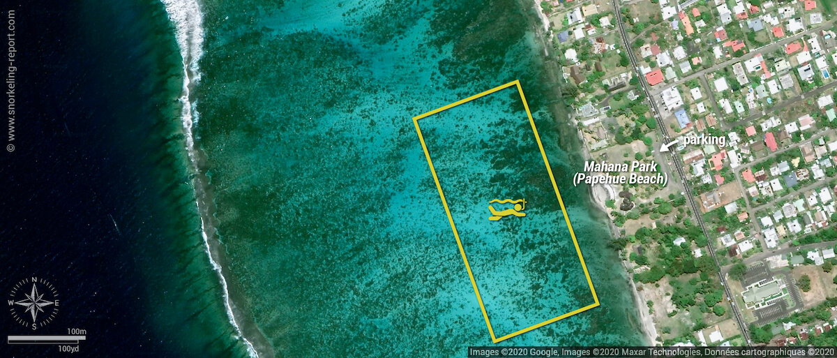 Carte snorkeling au Mahana Park (Plage de Papehue), Tahiti