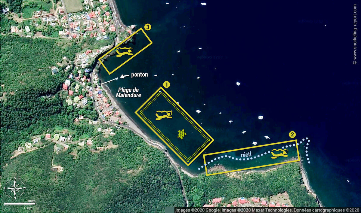 Carte snorkeling à Malendure, Bouillante