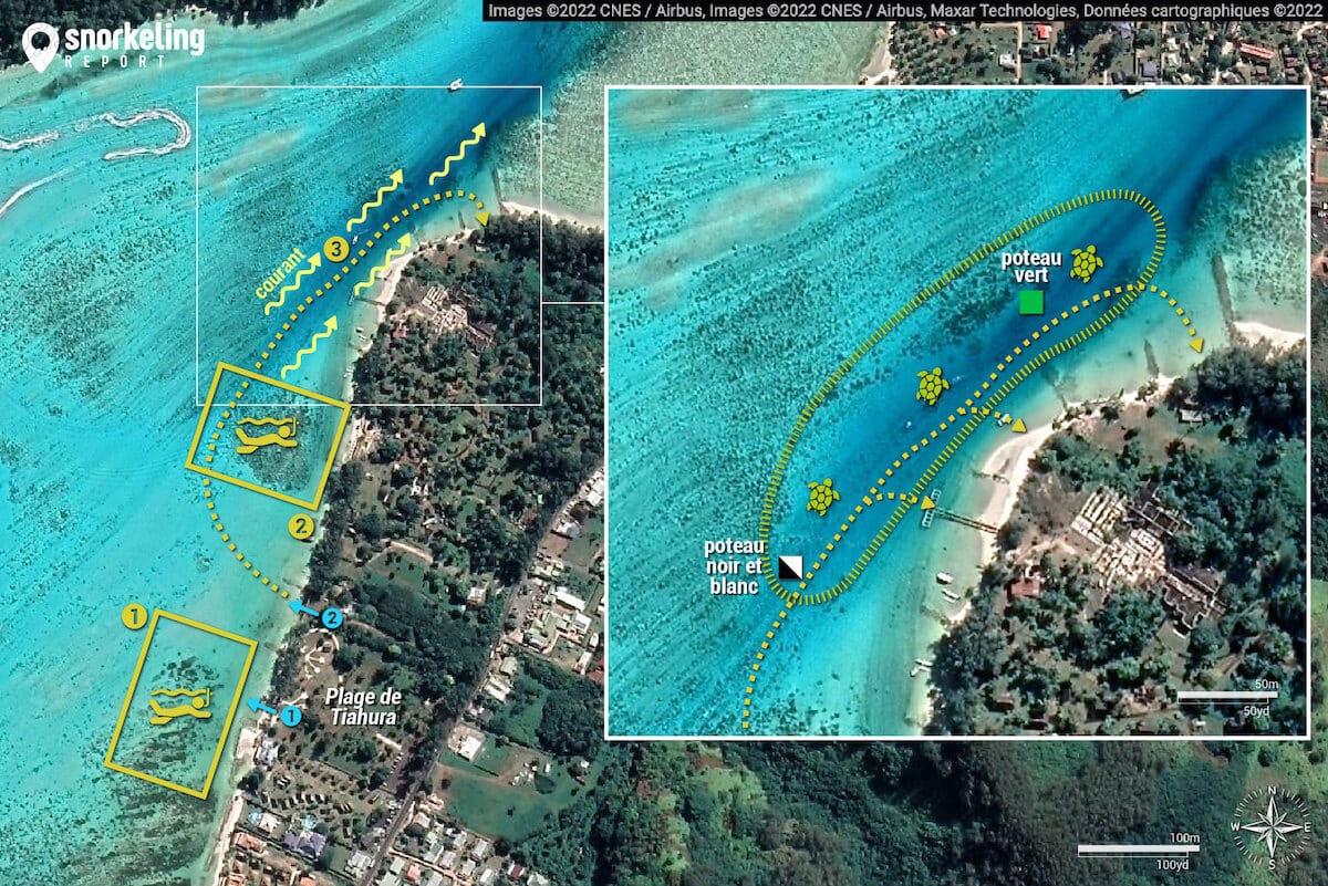 Carte snorkeling à la plage de Tiahura et dans la Passe de Tiahura, Moorea
