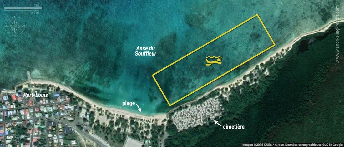 Carte snorkeling à la Plage du Souffleur, Guadeloupe