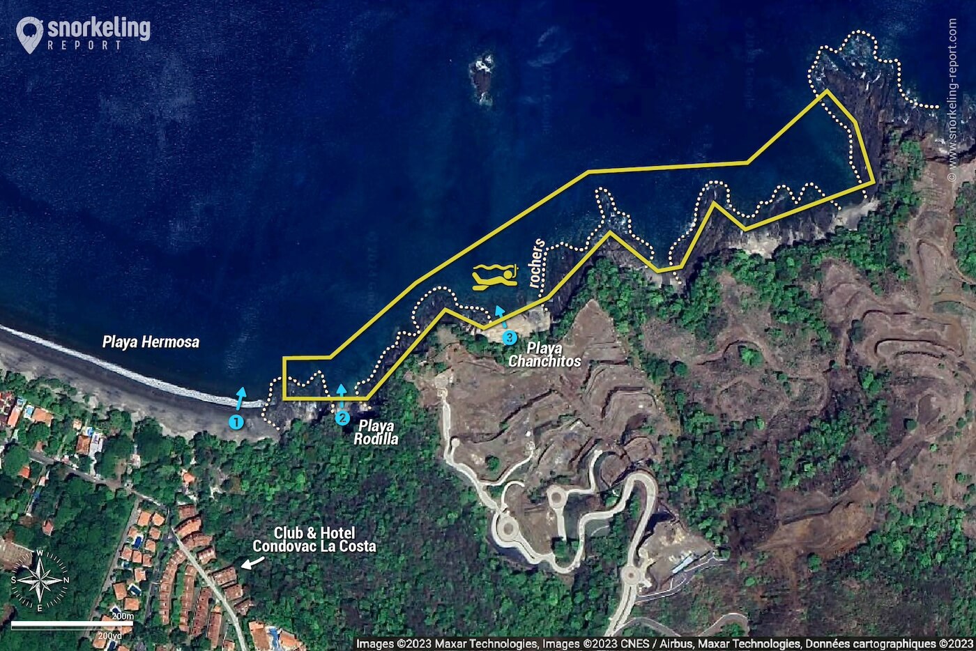 Carte snorkeling à Playa Hermosa