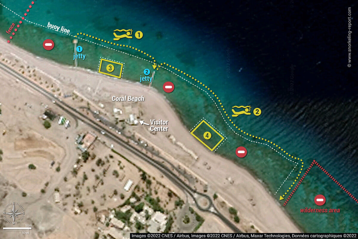 Coral Beach Nature Reserve snorkeling map, Eilat