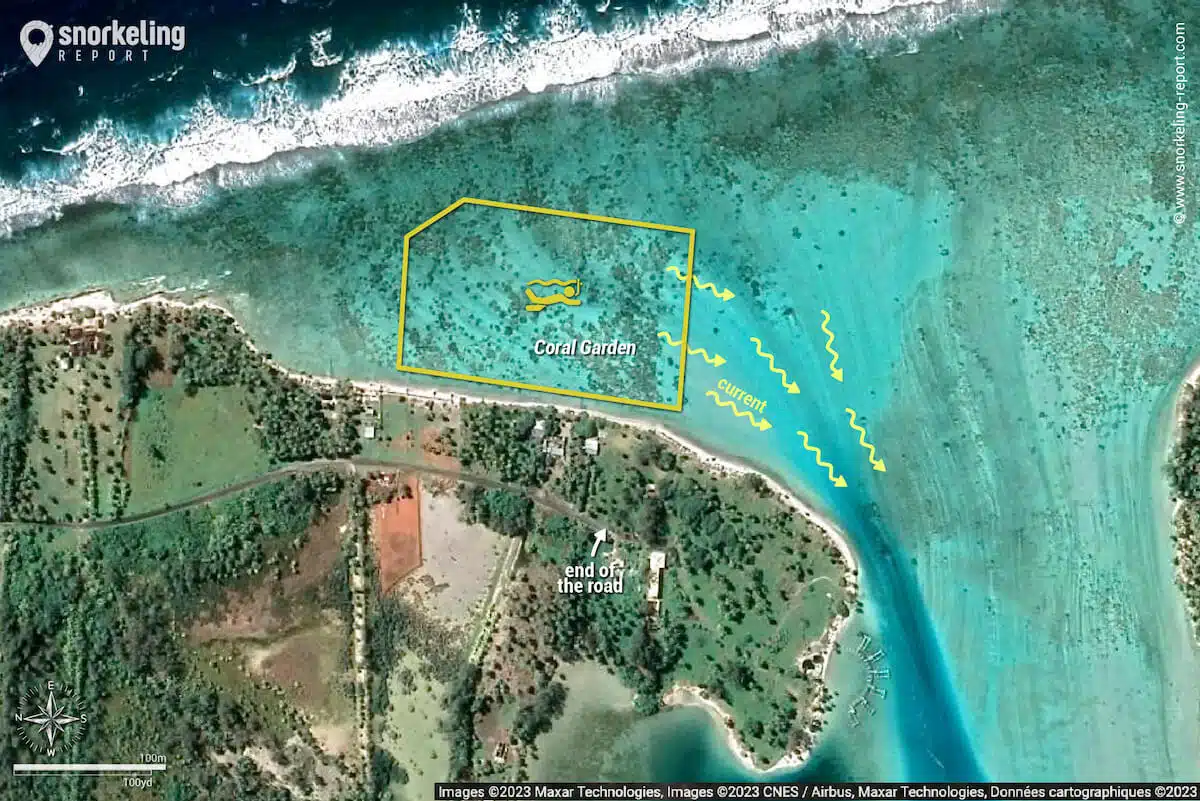 Coral Garden Huahine snorkeling map