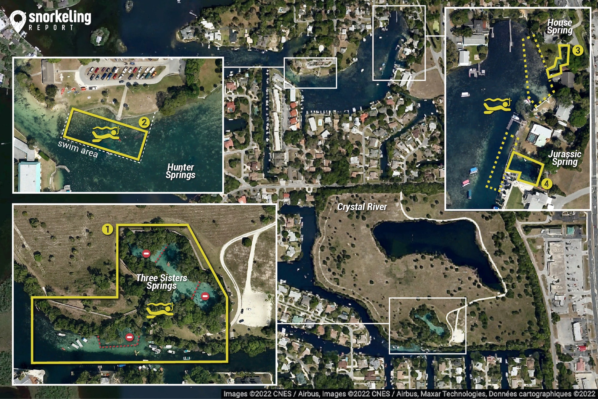 Crystal River snorkeling map, Florida