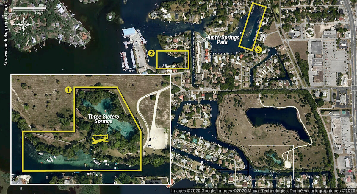 Crystal River snorkeling map, Florida