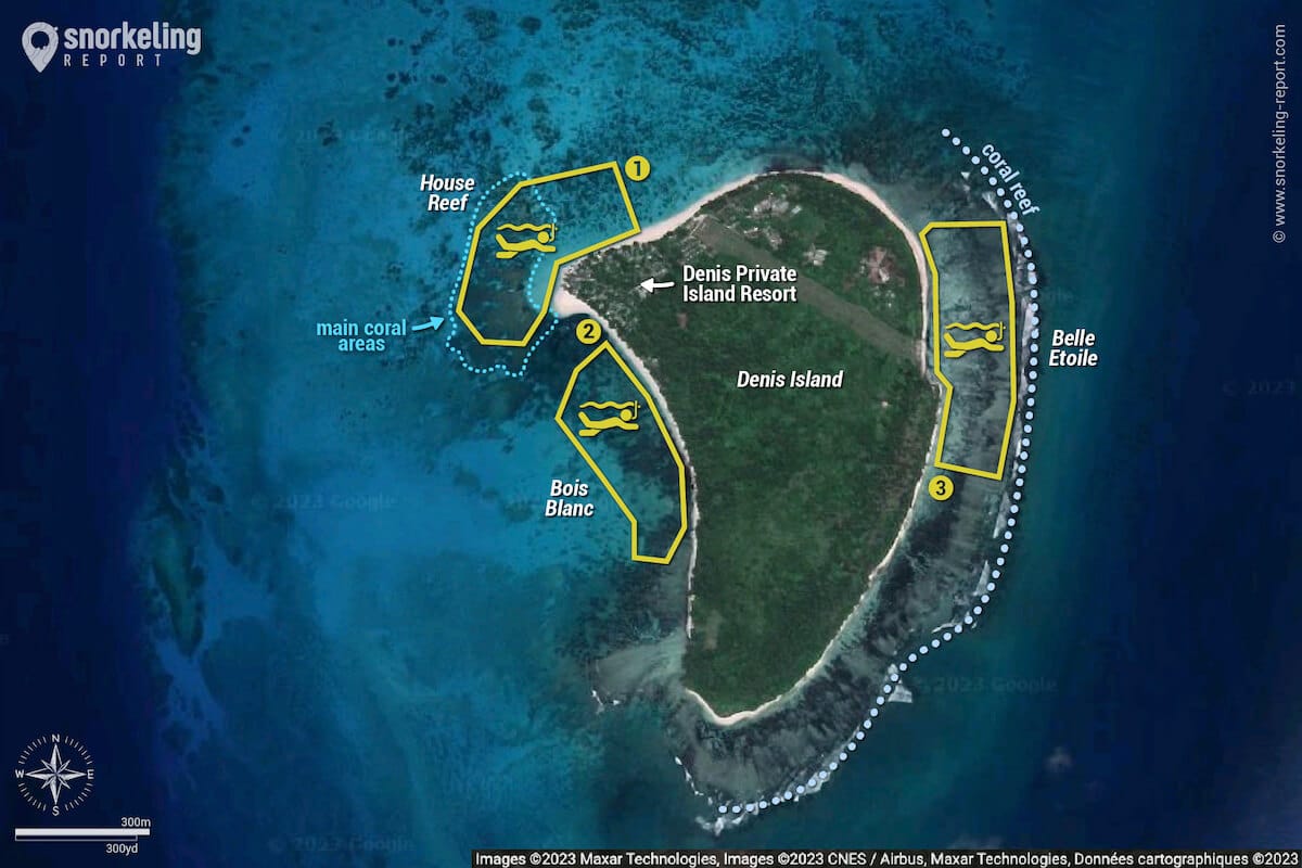 Denis Island Seychelles snorkeling map