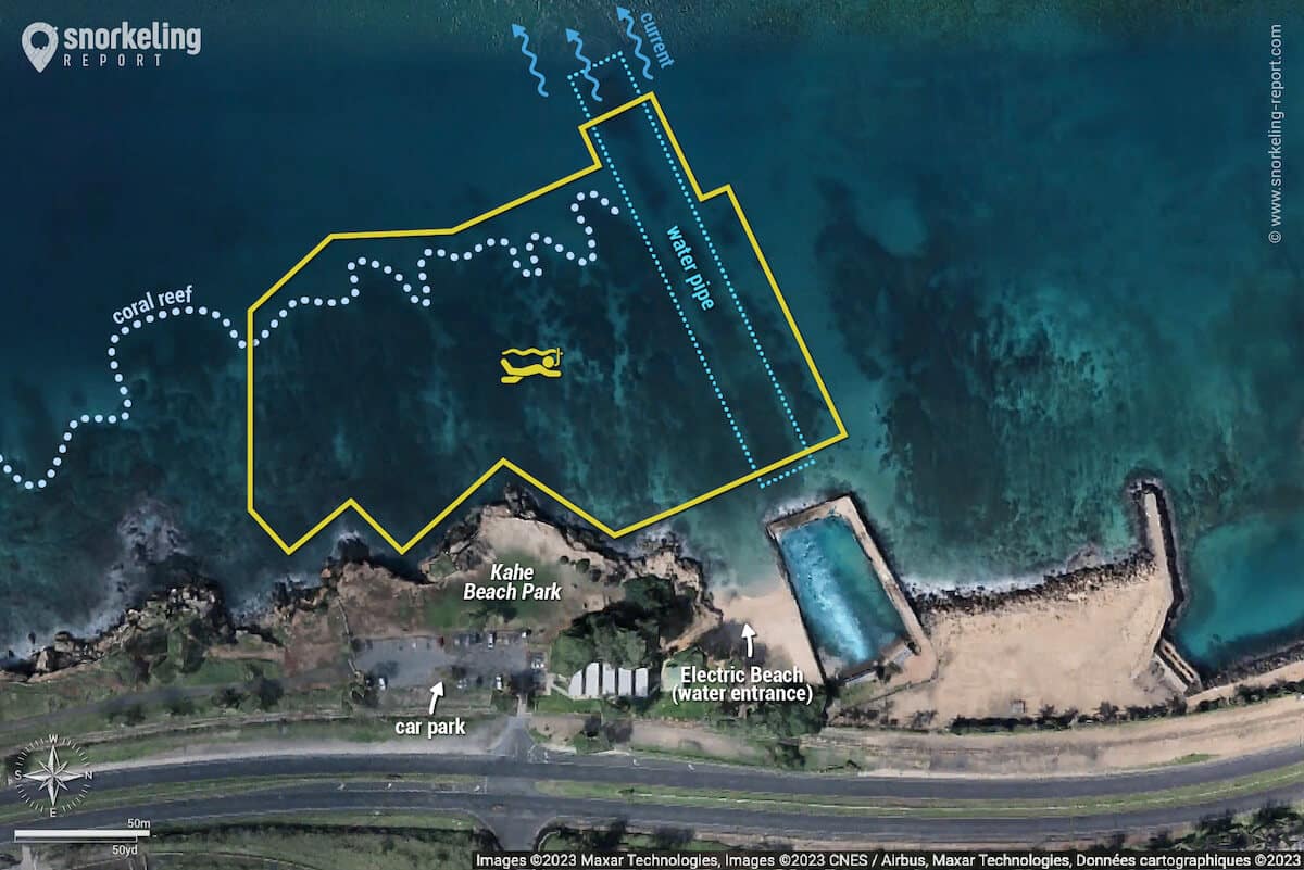 Electric Beach - Kahe Point snorkeling map, Oahu