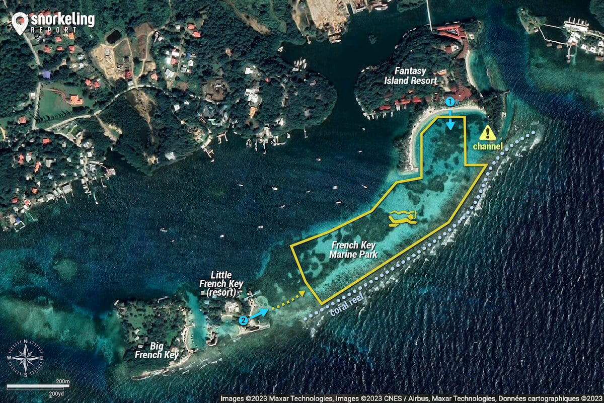 French Key Roatan snorkeling map