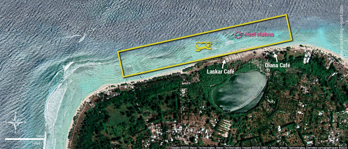 Gili Meno snorkeling area map