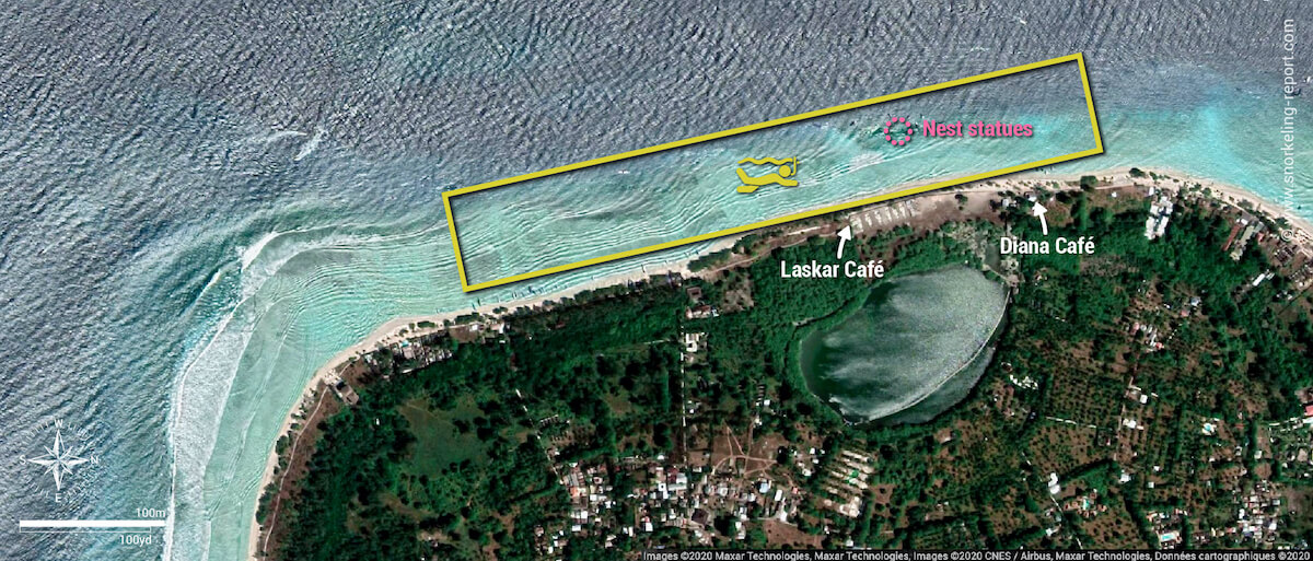 Gili Meno snorkeling area map