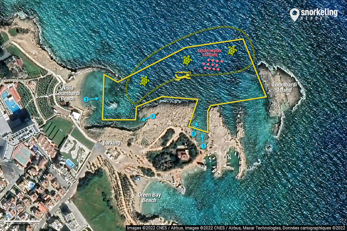 Green Bay beach snorkeling map, Cyprus