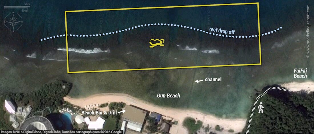 Gun Beach snorkeling map, Guam