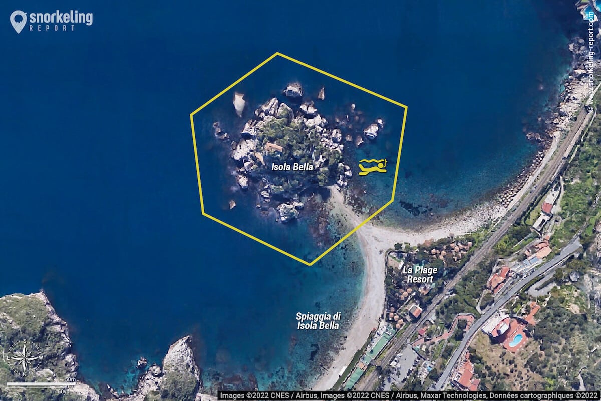 Isola Bella snorkeling map, Taormina