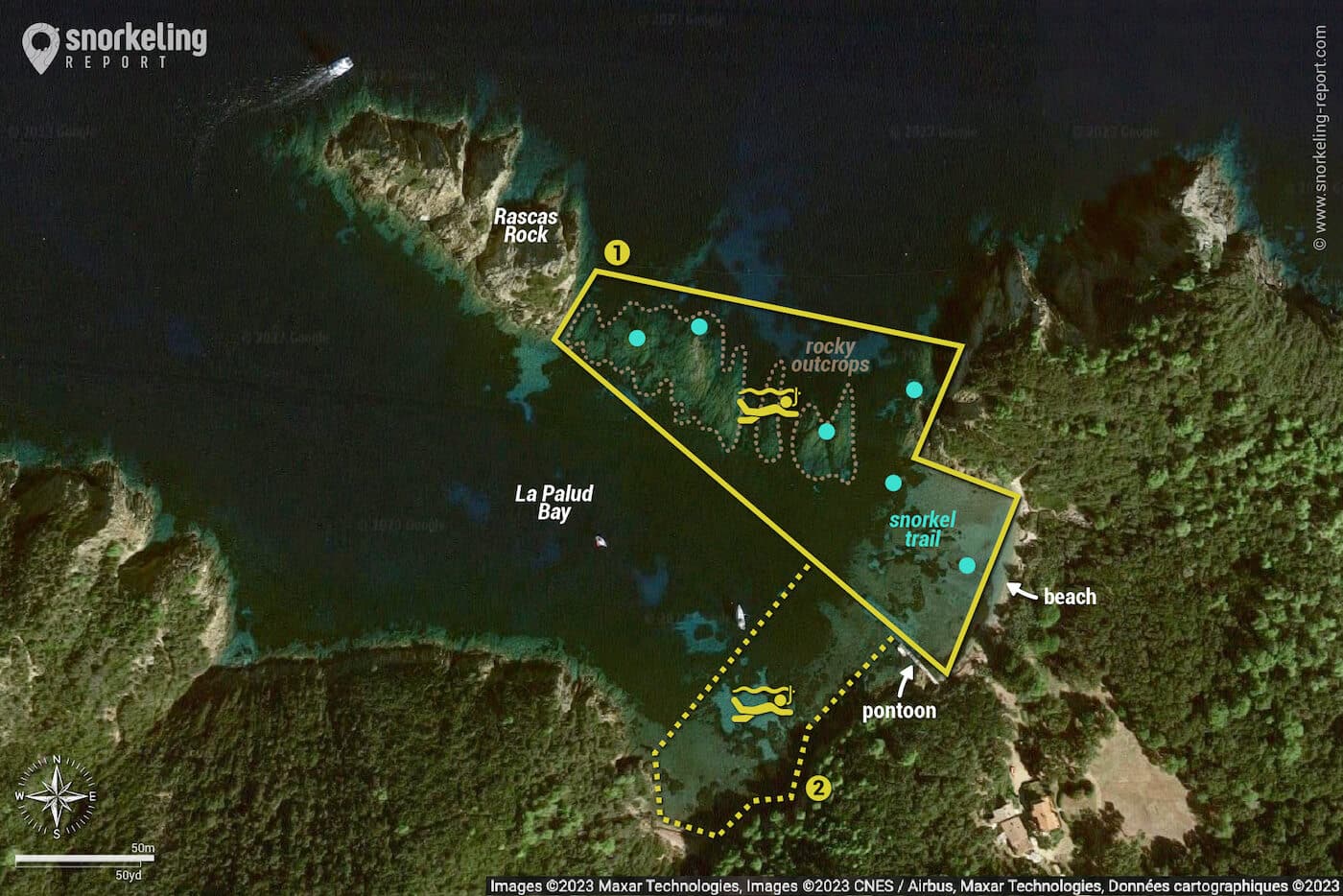Plage de la Palud snorkeling map, Port Cros National Park