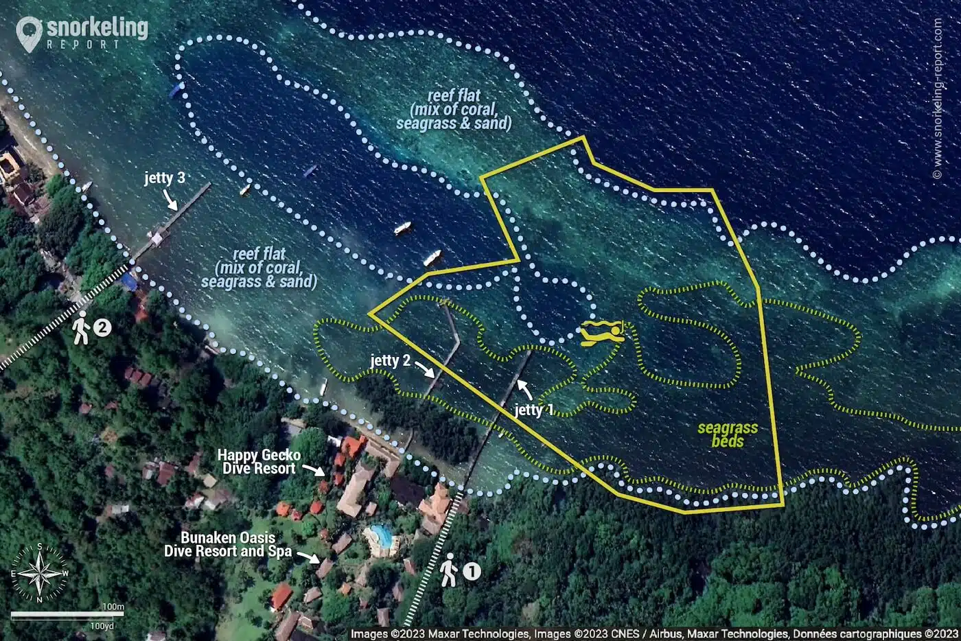 Liang Beach snorkeling map, Bunaken Island