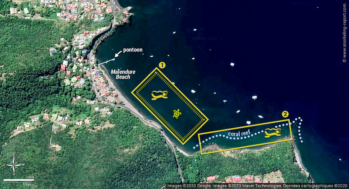 Malendure snorkeling map, Guadeloupe