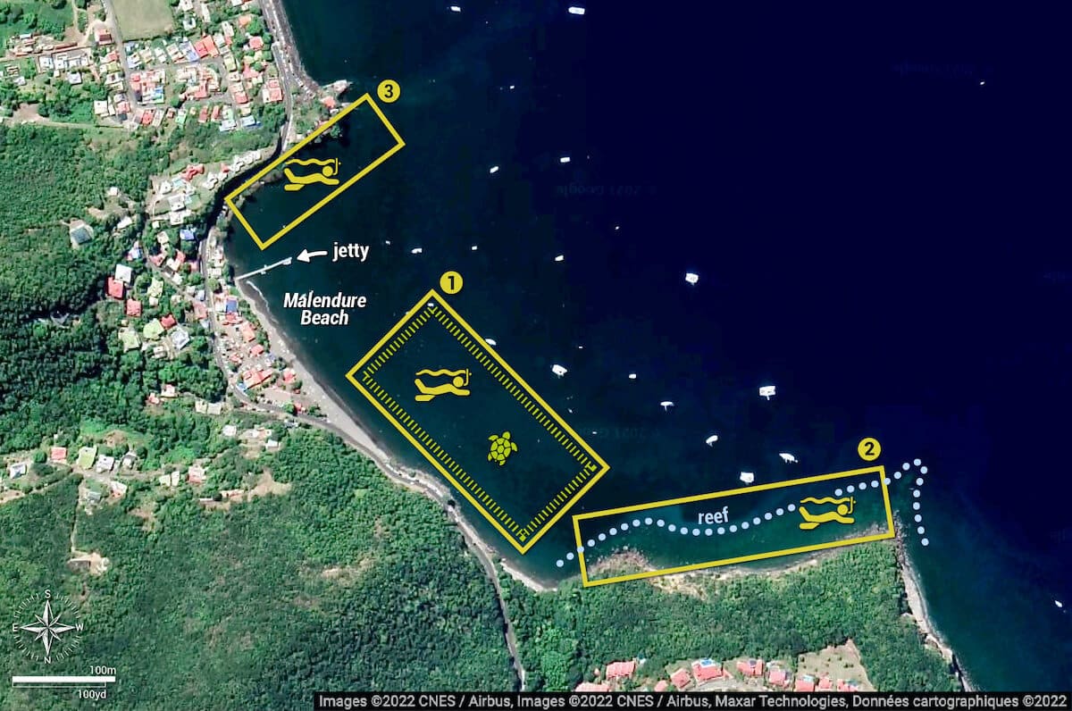 Malendure snorkeling map, Guadeloupe