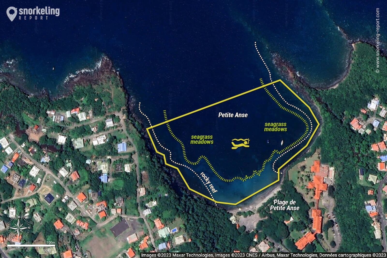 Petite Anse (Bouillante) snorkeling map