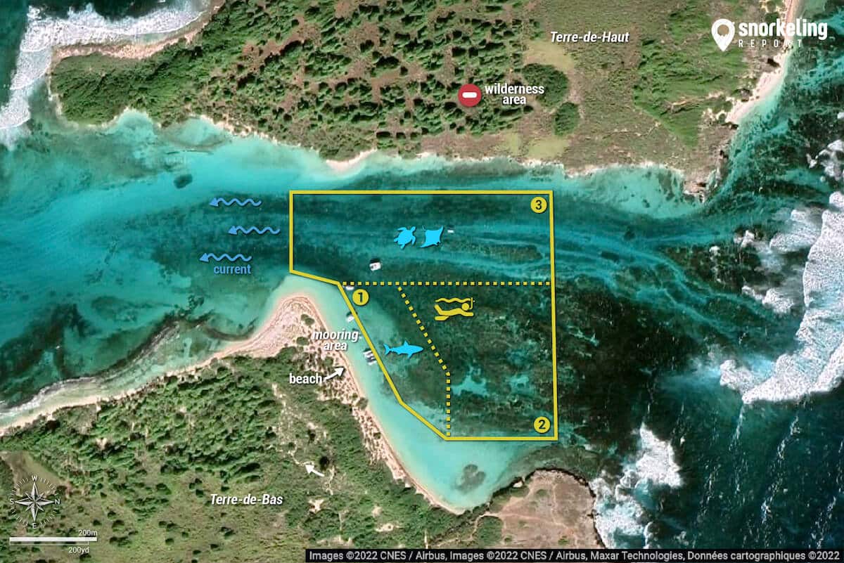 Petite Terre snorkeling map, Guadeloupe