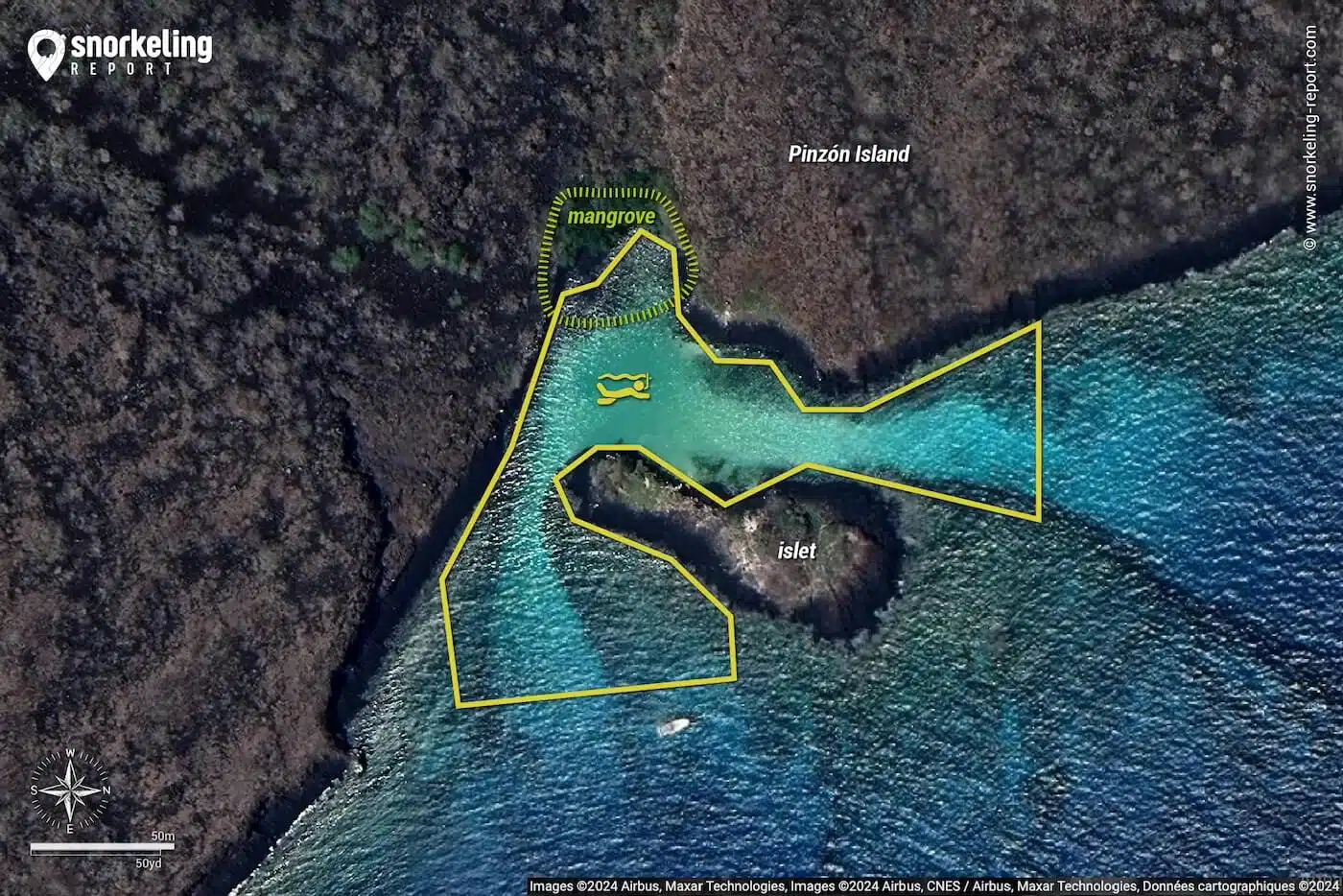 Pinzon Island snorkeling map, Galapagos