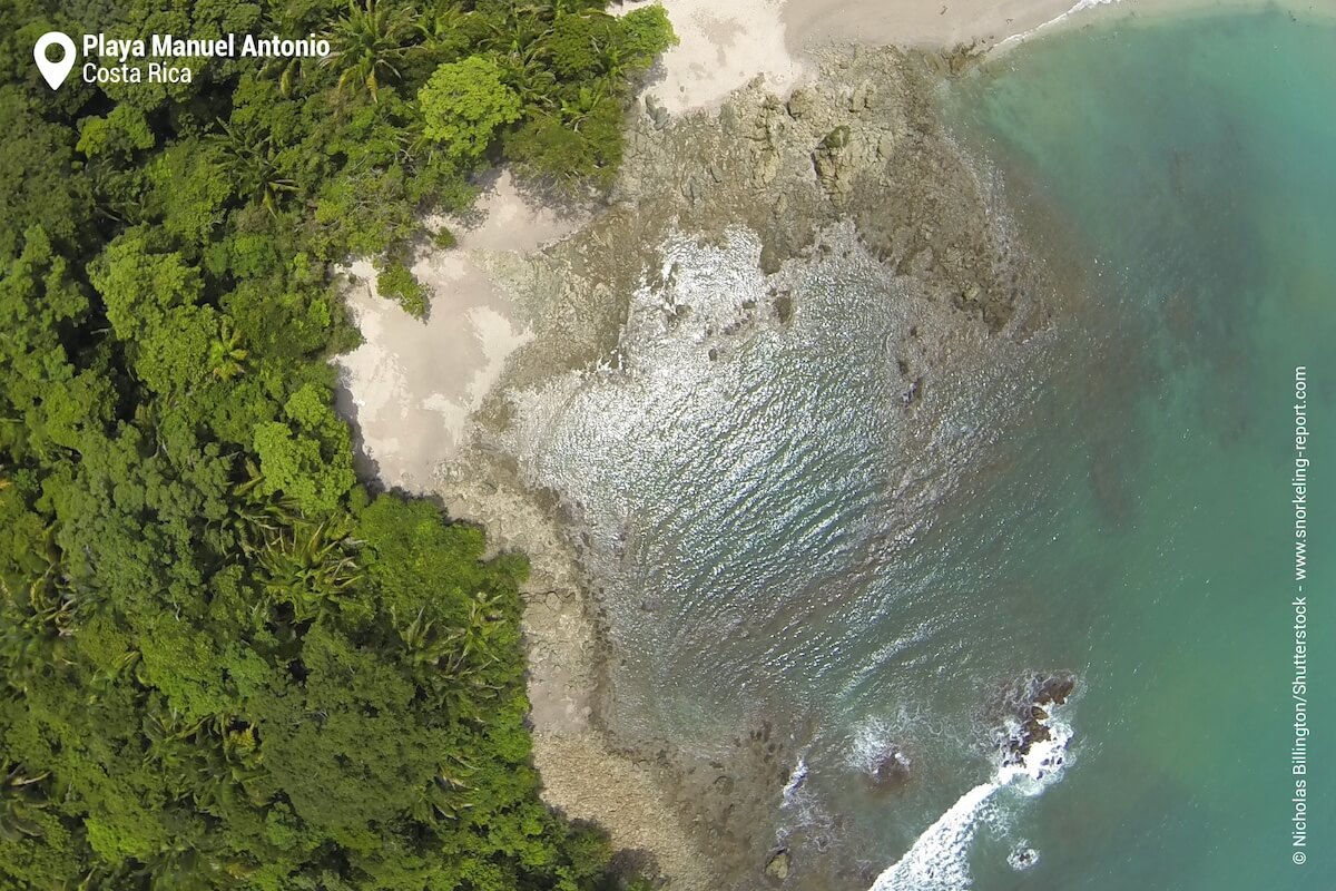 Aerial view of Playa Manuel Antonio snorkeling area