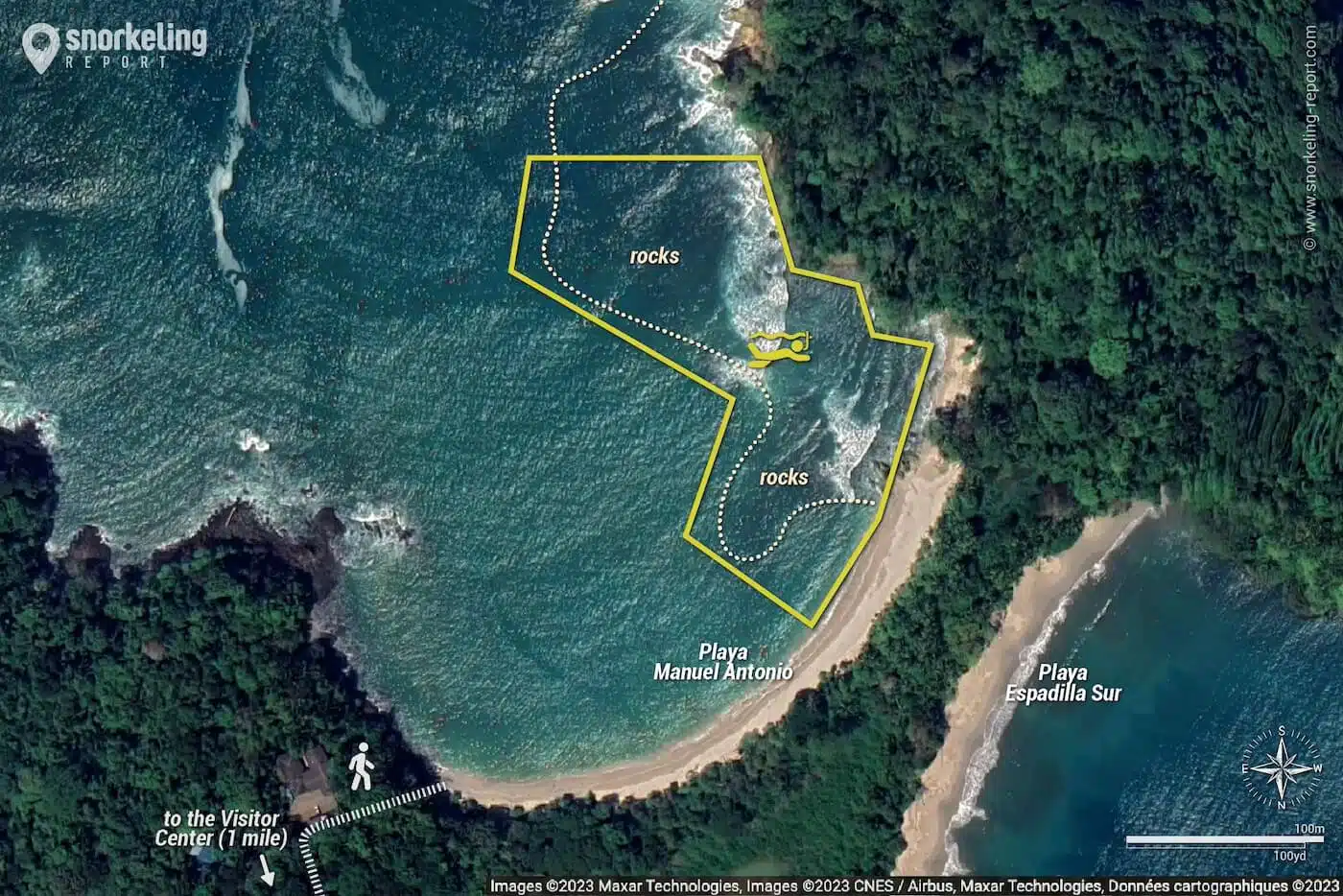 Playa Manuel Antonio snorkeling map, Costa Rica