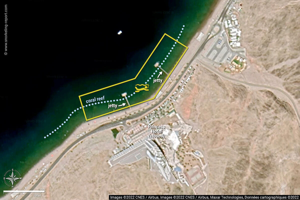 Princess Beach snorkeling map, Eilat
