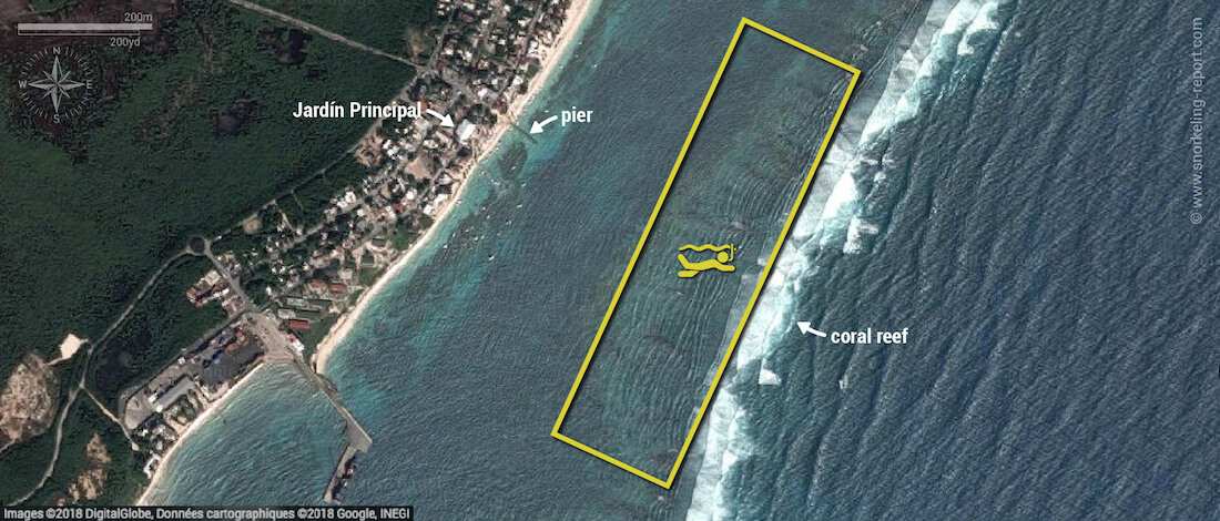 Puerto Morelos snorkeling map, Mexico