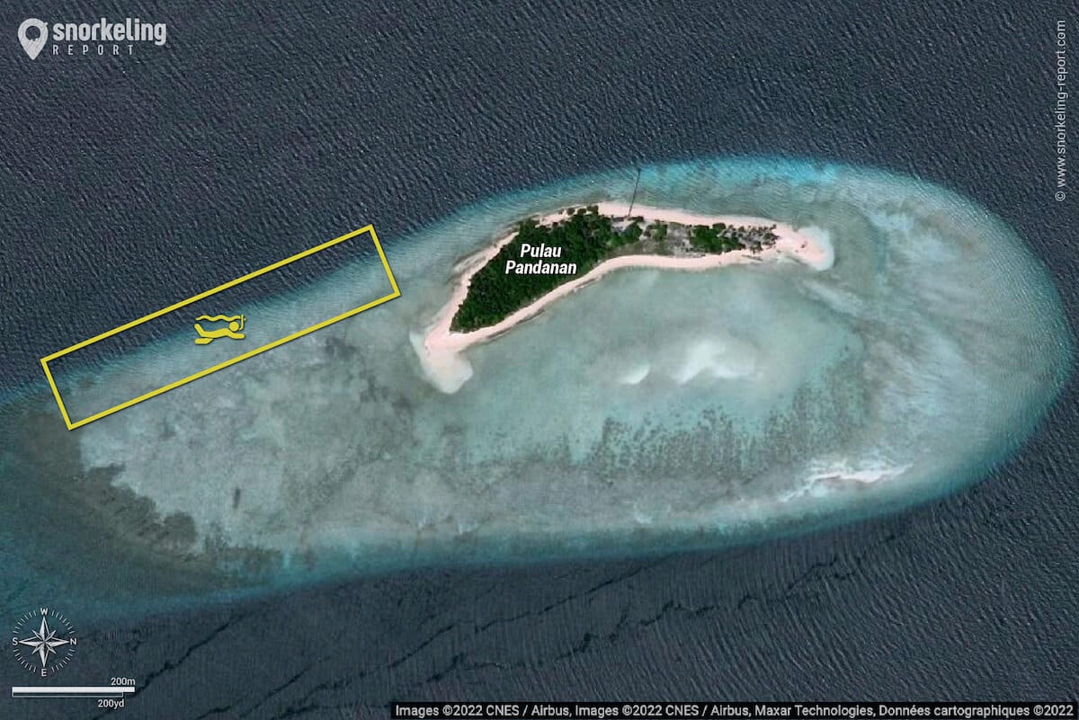 Pulau Pandanan snorkeling map