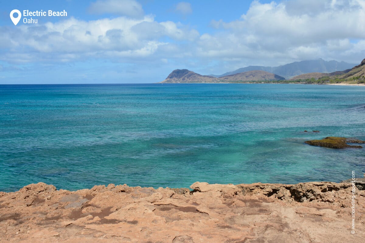 The rocky shore at Electric Beach, Oahu