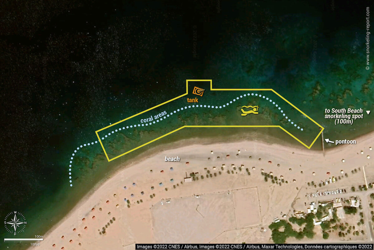 Seven Sisters and The Tank snorkeling map, Aqaba