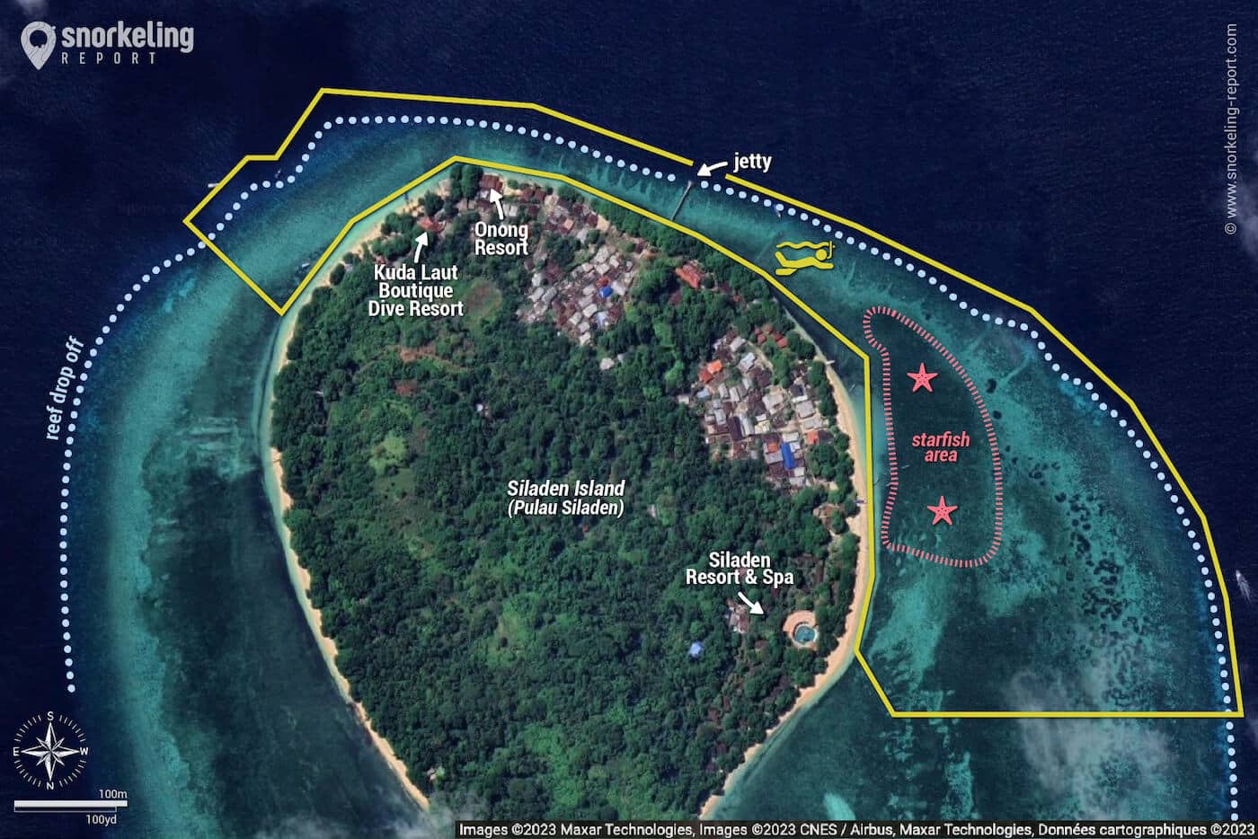 Siladen Island snorkeling map, Manado