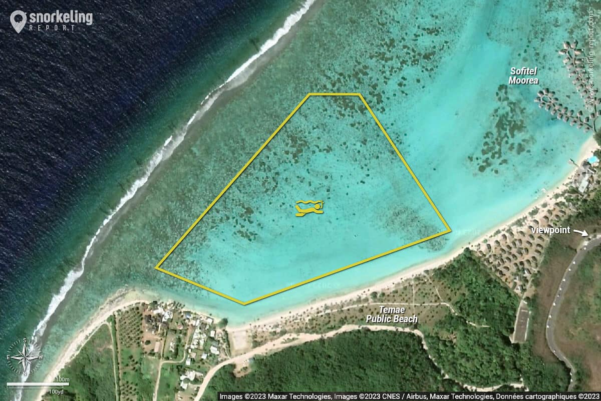 Temae Beach snorkeling map, Moorea