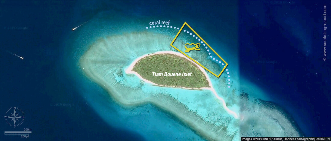 Tiam Bouene Islet snorkeling map