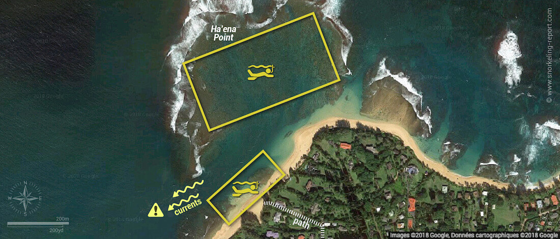 Tunnels Beach Kauai snorkeling map